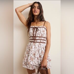 Floral Brown and White Dress
